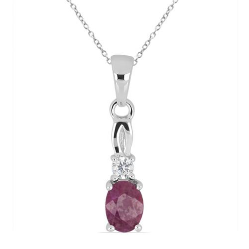 NATURAL GLASS FILLED RUBY GEMSTONE CLASSIC PENDANT IN STERLING SILVER
